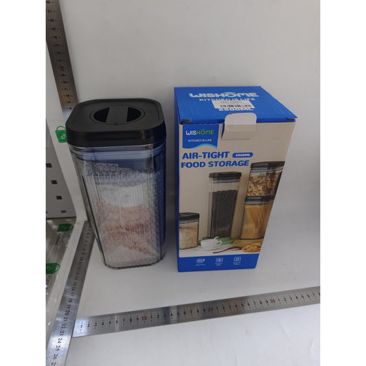 Set 2 Cutii Depozitare Alimente si Cereale, Recipiente Bucatarie Tip Container, Plastic Transparent cu Capac Negru Hermetic, 1.2 L si 2.5 L