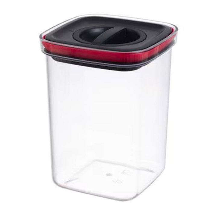 Recipient Depozitare Alimente si Cereale, Container Etans cu Sistem Flip si Garnitura Silicon, Plastic Transparent, 1200 ml, 11.5 x 11.5 x 15 cm, Negru