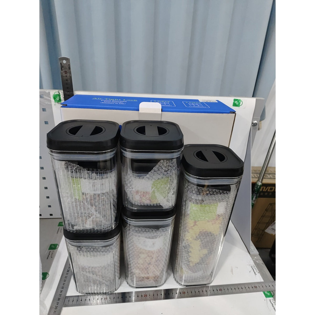Set 10 Cutii Depozitare Alimente si Cereale, Recipiente Organizare Bucatarie cu Capac Ermetic, Plastic Transparent, 10 Dimensiuni Mixte, Negru