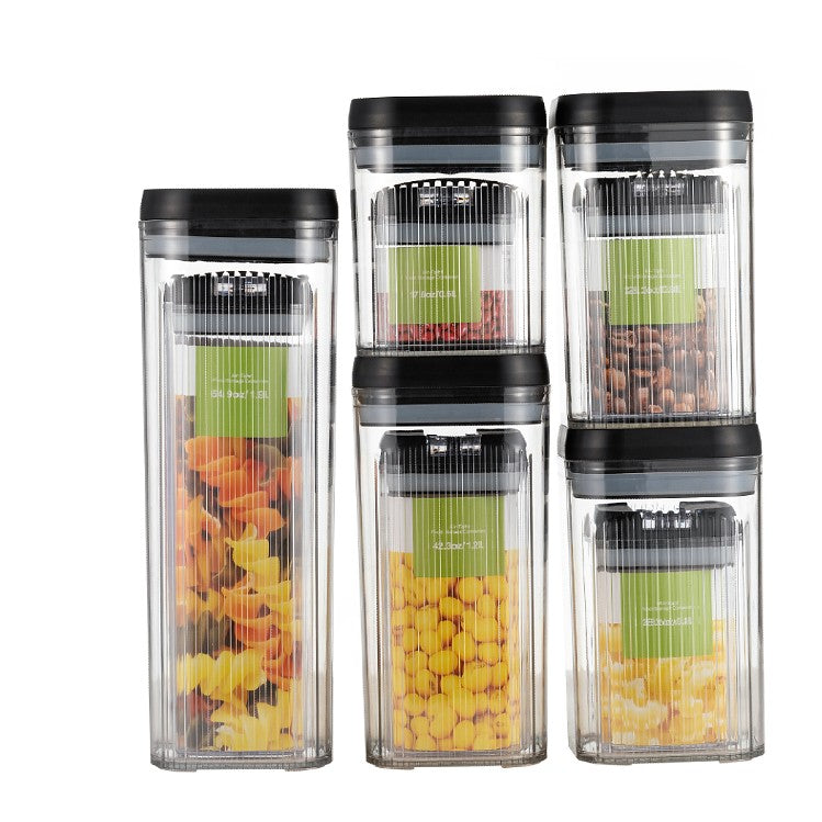 Set 10 Cutii Depozitare Alimente si Cereale, Recipiente Organizare Bucatarie cu Capac Ermetic, Plastic Transparent, 10 Dimensiuni Mixte, Negru