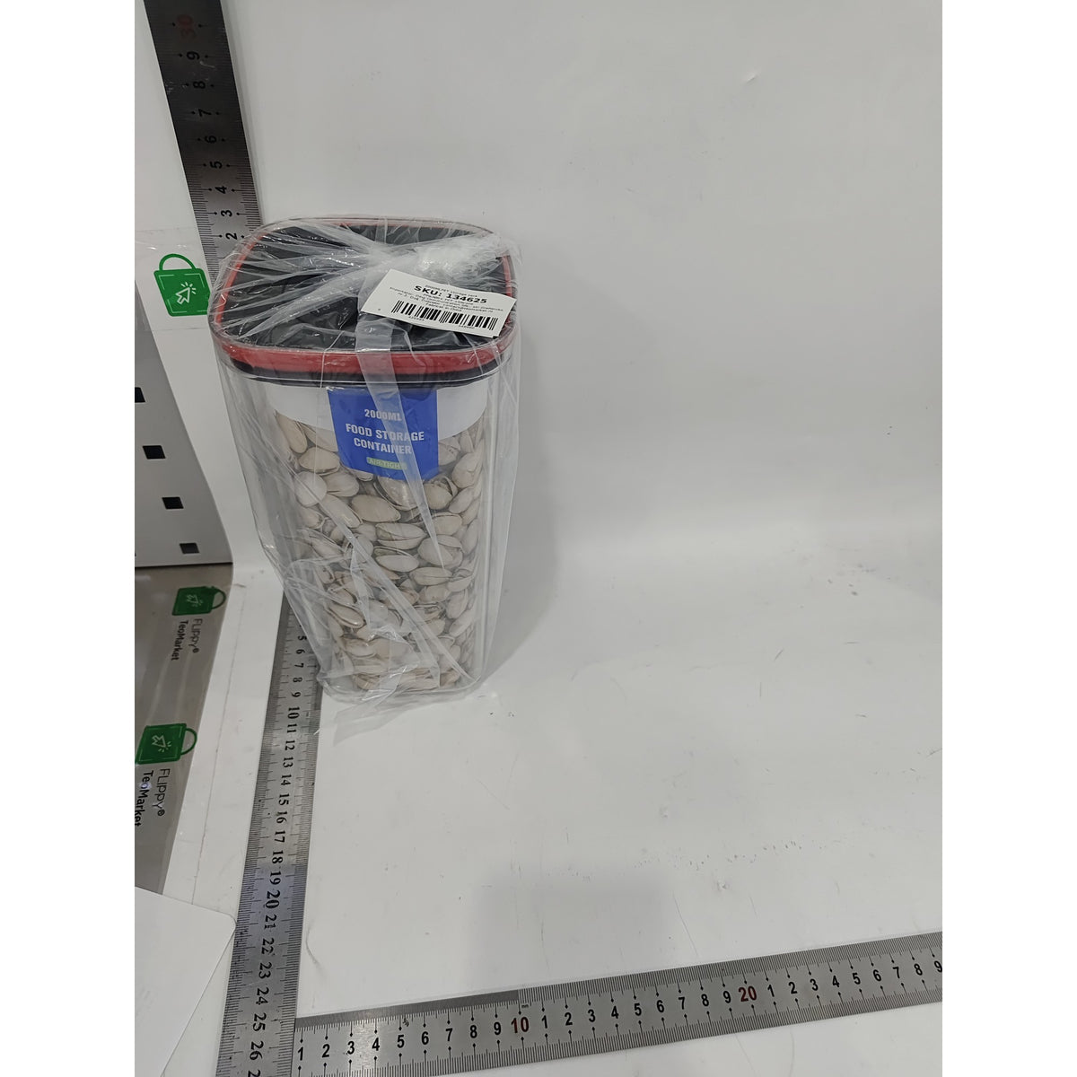 Recipient Depozitare Alimente Etans, Container pentru Cereale si Ingrediente, Plastic PET Stivuibil, Sistem Inchidere Flip cu Silicon, 2000 ml, 11.5 x 11.5 x 23 cm, Transparent cu Capac Negru