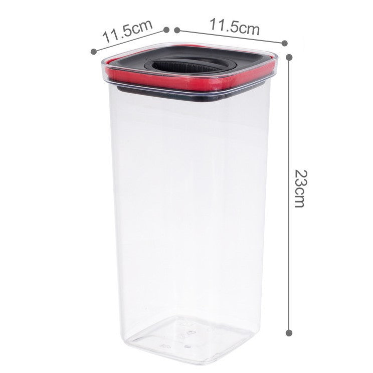 Recipient Depozitare Alimente Etans, Container pentru Cereale si Ingrediente, Plastic PET Stivuibil, Sistem Inchidere Flip cu Silicon, 2000 ml, 11.5 x 11.5 x 23 cm, Transparent cu Capac Negru