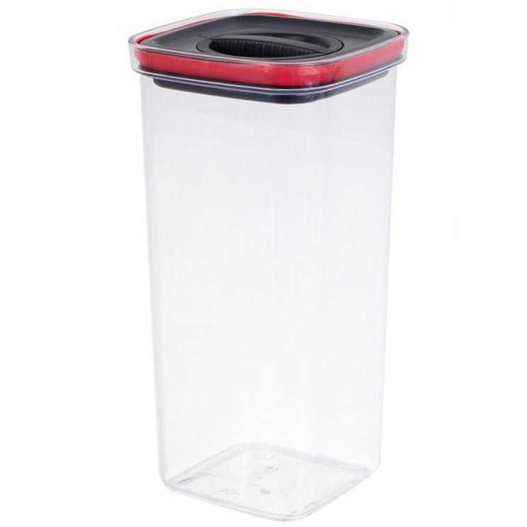 Recipient Depozitare Alimente Etans, Container pentru Cereale si Ingrediente, Plastic PET Stivuibil, Sistem Inchidere Flip cu Silicon, 2000 ml, 11.5 x 11.5 x 23 cm, Transparent cu Capac Negru