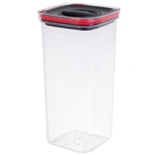 Recipient Depozitare Alimente Etans, Container pentru Cereale si Ingrediente, Plastic PET Stivuibil, Sistem Inchidere Flip cu Silicon, 2000 ml, 11.5 x 11.5 x 23 cm, Transparent cu Capac Negru
