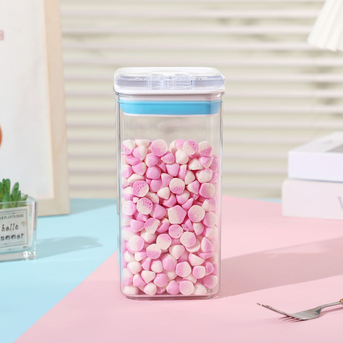 Container Depozitare Alimente si Condimente, Organizator Bucatarie Etans cu Capac, Plastic PET si Silicon, 1.2 L, Transparent, 10 x 10 x 20.5 cm