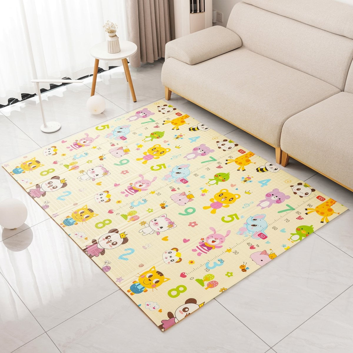 Covoraș de Joacă pentru Copii și Bebeluși, Pliabil, cu 2 Fețe, Impermeabil și Antiderapant, Protecție Termică, Spumă XPE și PE, 180 x 200 x 1.5 cm, Multicolor
