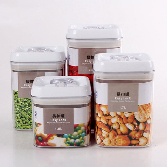 Set 4 Recipiente Depozitare Alimente si Condimente, Containere Organizare Bucatarie, Inchidere Ermetica, Plastic PP, Transparent, 1.0L, 1.7L, 2.3L