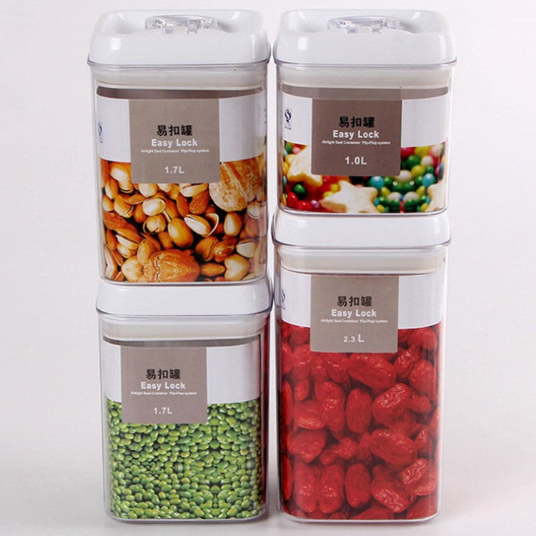 Set 4 Recipiente Depozitare Alimente si Condimente, Containere Organizare Bucatarie, Inchidere Ermetica, Plastic PP, Transparent, 1.0L, 1.7L, 2.3L