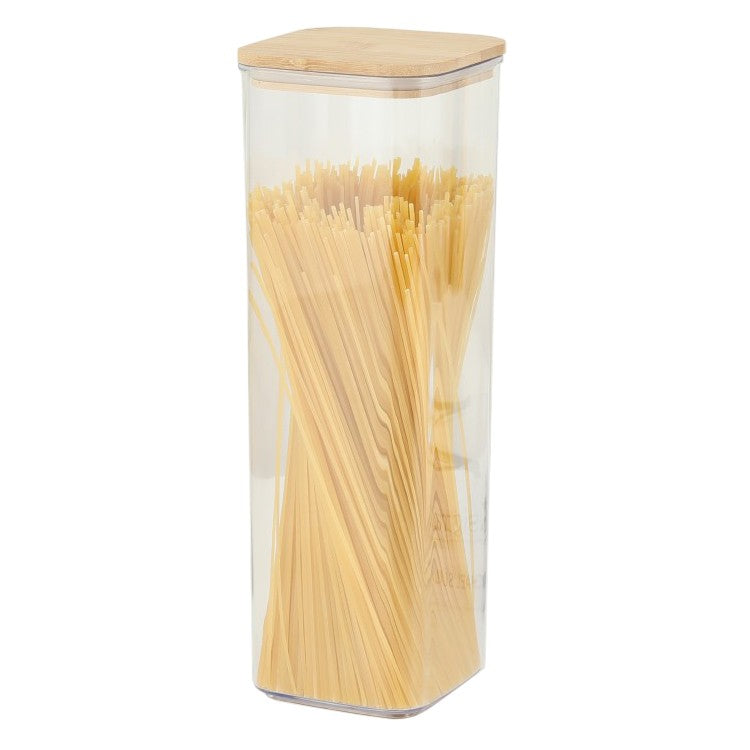 Cutie Depozitare Alimente si Cereale, Container Transparent cu Capac din Bambus, Plastic Rezistent, 10 x 10 x 30 cm, 1.9 l