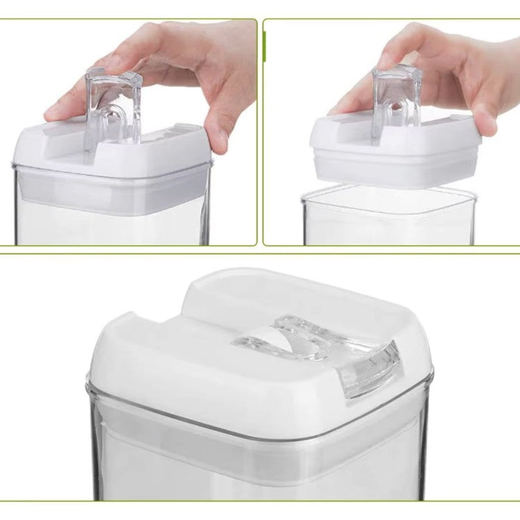 Set 5 Recipiente Depozitare Alimente si Condimente, Organizatoare Bucatarie cu Inchidere Ermetica, Plastic Transparent, Capace Albe, 0.5L - 1.9L