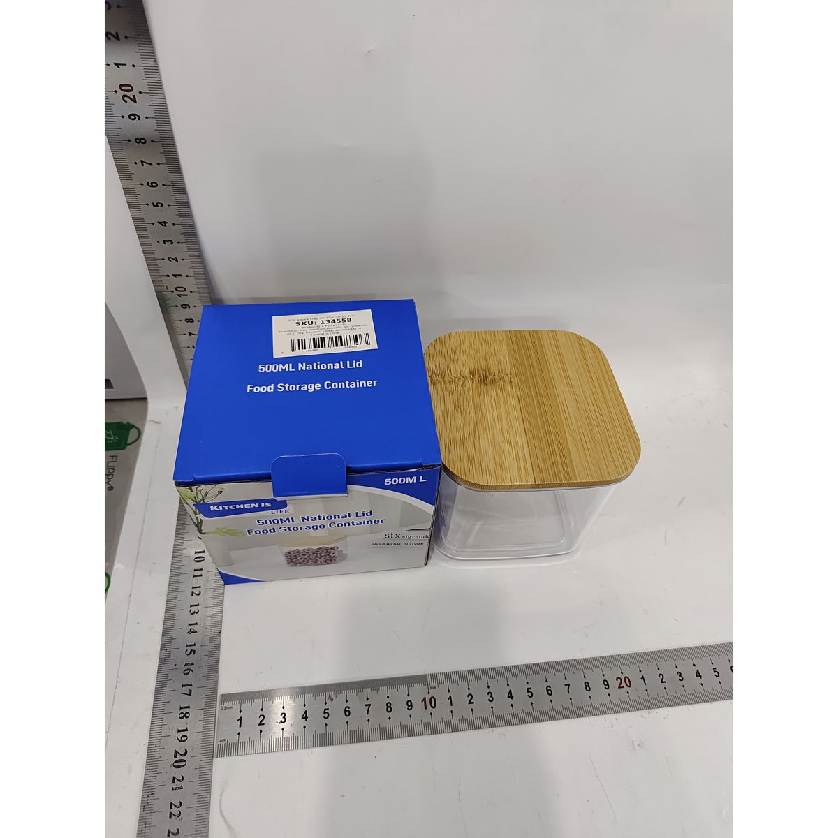 Cutie Depozitare Alimente si Cereale, Container Transparent din Plastic, Capac Etans din Bambus, 0.5 L, 10 x 10 x 8 cm