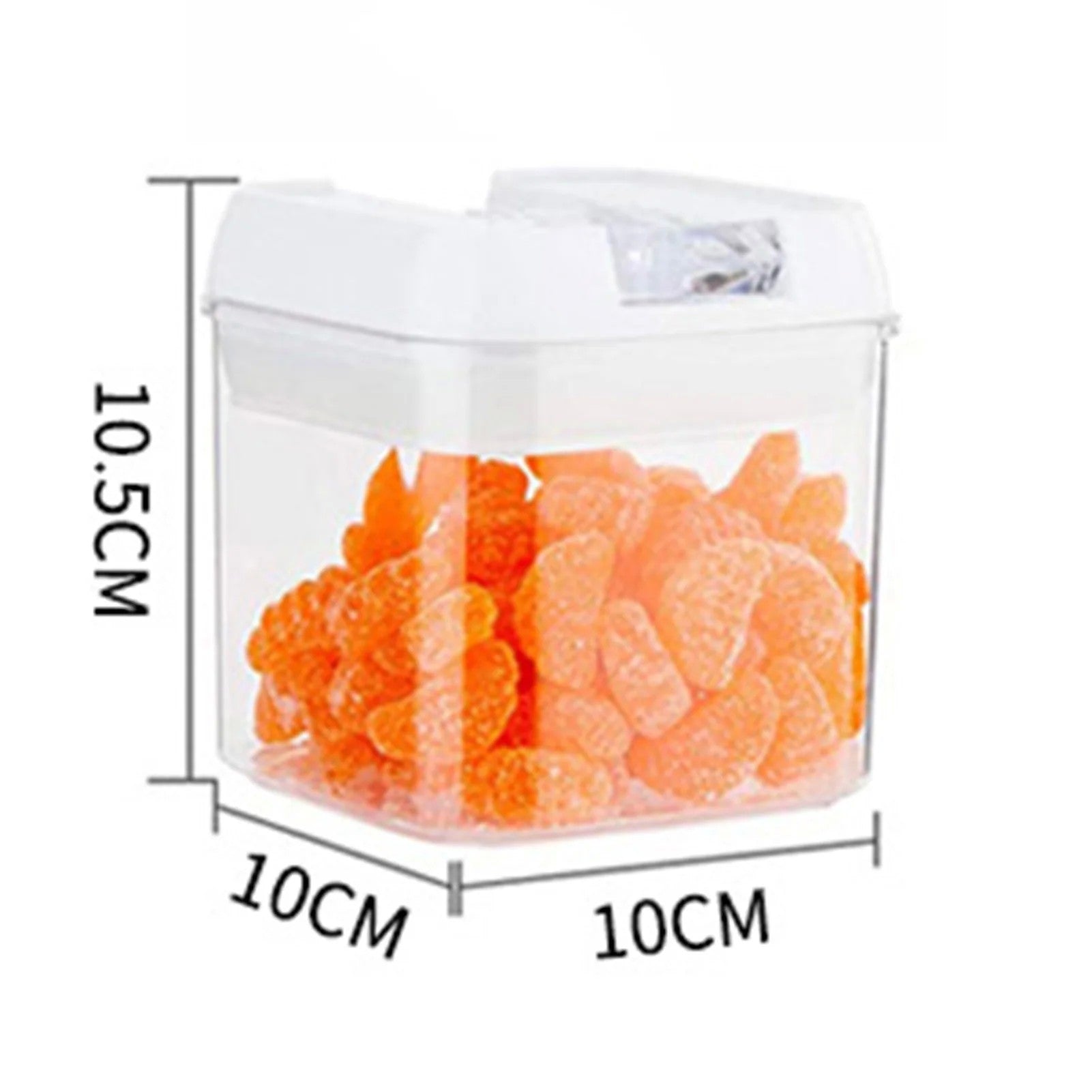 Cutie Depozitare Alimente, Container Bucatarie pentru Cereale, Inchidere Ermetica cu Capac, Plastic Transparent, 0.5 L, 10.5 x 10 x 10 cm, Alb