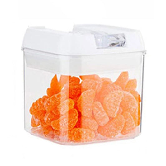 Cutie Depozitare Alimente, Container Bucatarie pentru Cereale, Inchidere Ermetica cu Capac, Plastic Transparent, 0.5 L, 10.5 x 10 x 10 cm, Alb