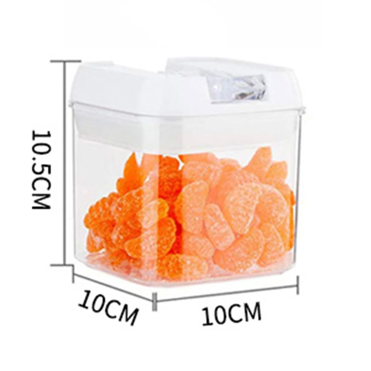 Cutie Depozitare Alimente, Container Bucatarie pentru Cereale, Inchidere Ermetica cu Capac, Plastic Transparent, 0.5 L, 10.5 x 10 x 10 cm, Alb