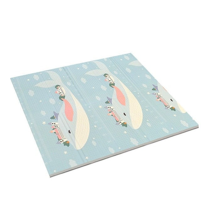 Covoraș pentru Copii și Bebelusi, Pliabil cu 2 Fețe, Impermeabil și Antiderapant, Protecție Termică, Material XPE și PE, Model Balene și Iepurași, 150 x 200 x 1.5 cm, Multicolor