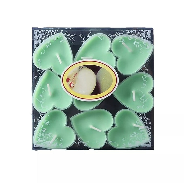 Set 9 Lumanari Parfumate Inima, Aroma Mar, Ardere 3.5-4 Ore, Parafina, 4 x 2 cm, Verde
