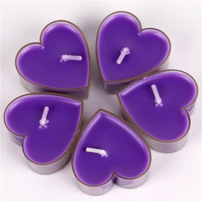 Set 9 Lumanari Parfumate in Forma de Inima, Aroma Lavanda, Ardere 3.5-4 Ore, Parafina, Decor Valentine's Day, 4 x 2 cm, Mov