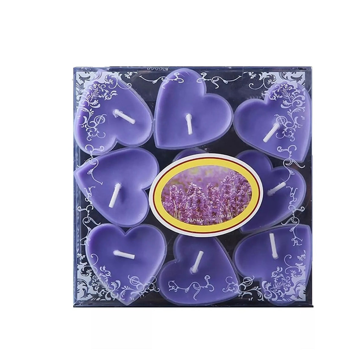 Set 9 Lumanari Parfumate in Forma de Inima, Aroma Lavanda, Ardere 3.5-4 Ore, Parafina, Decor Valentine's Day, 4 x 2 cm, Mov