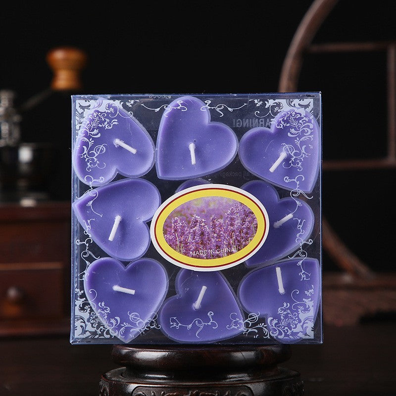 Set 9 Lumanari Parfumate in Forma de Inima, Aroma Lavanda, Ardere 3.5-4 Ore, Parafina, Decor Valentine's Day, 4 x 2 cm, Mov