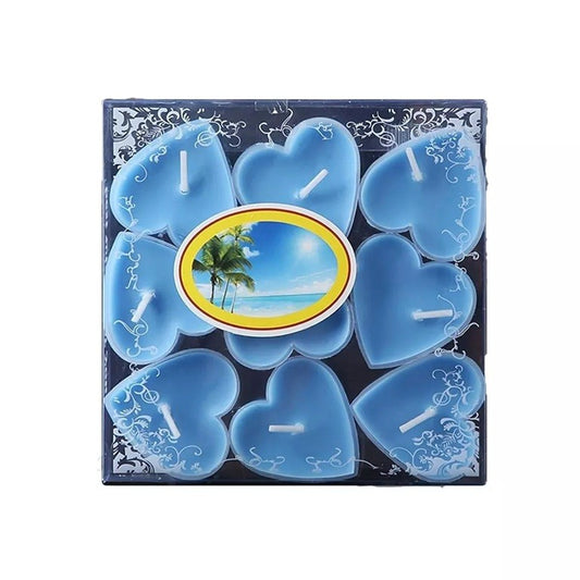 Set 9 Lumanari Parfumate Inima, Ardere 3.5-4 Ore, Aroma Tropicala, Parafina, 4 x 2 cm, Albastru
