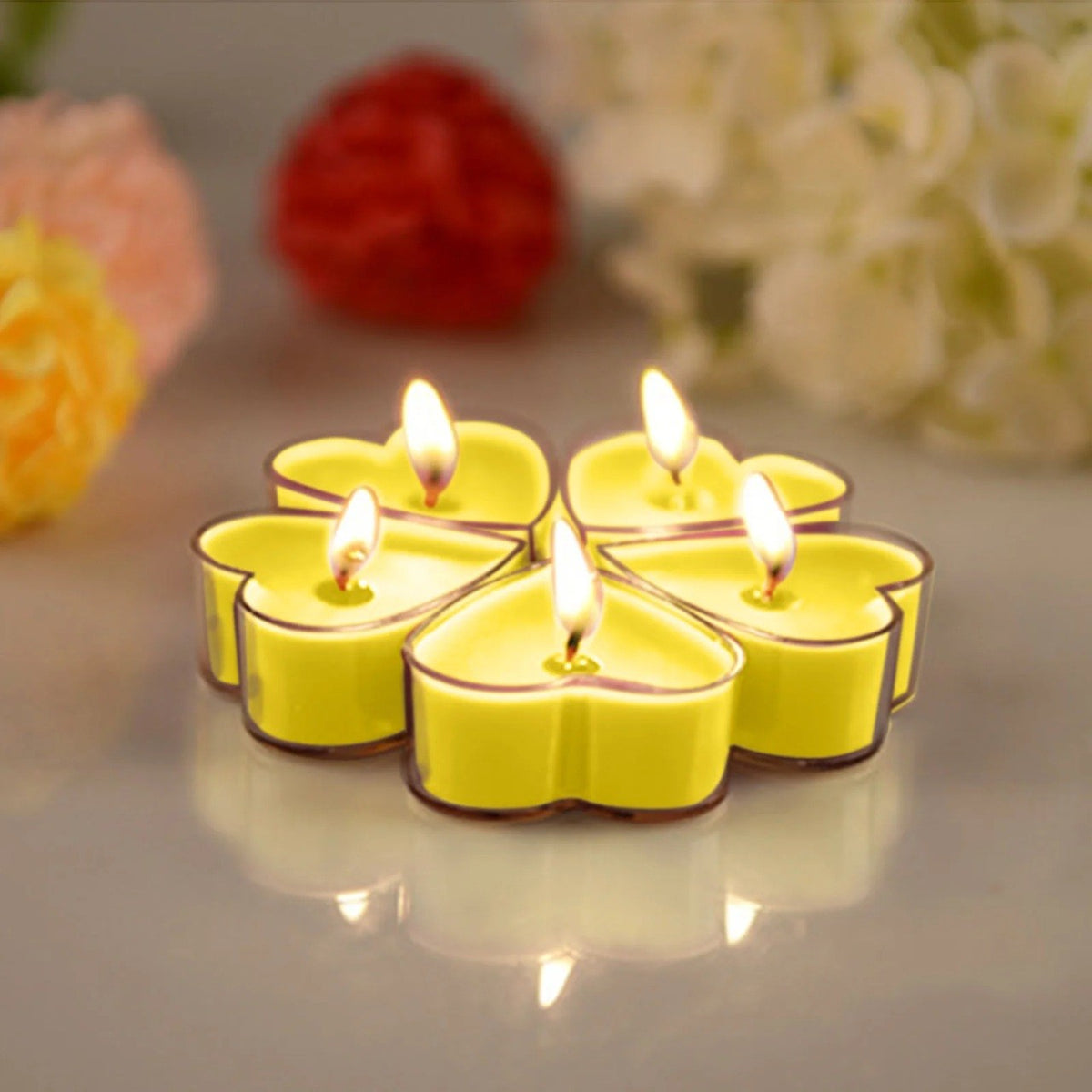 Set 9 Lumanari Parfumate in Forma de Inima, Aroma de Citrice, Ardere 3.5 Ore, Parafina Premium, Galben, 4 x 2 cm