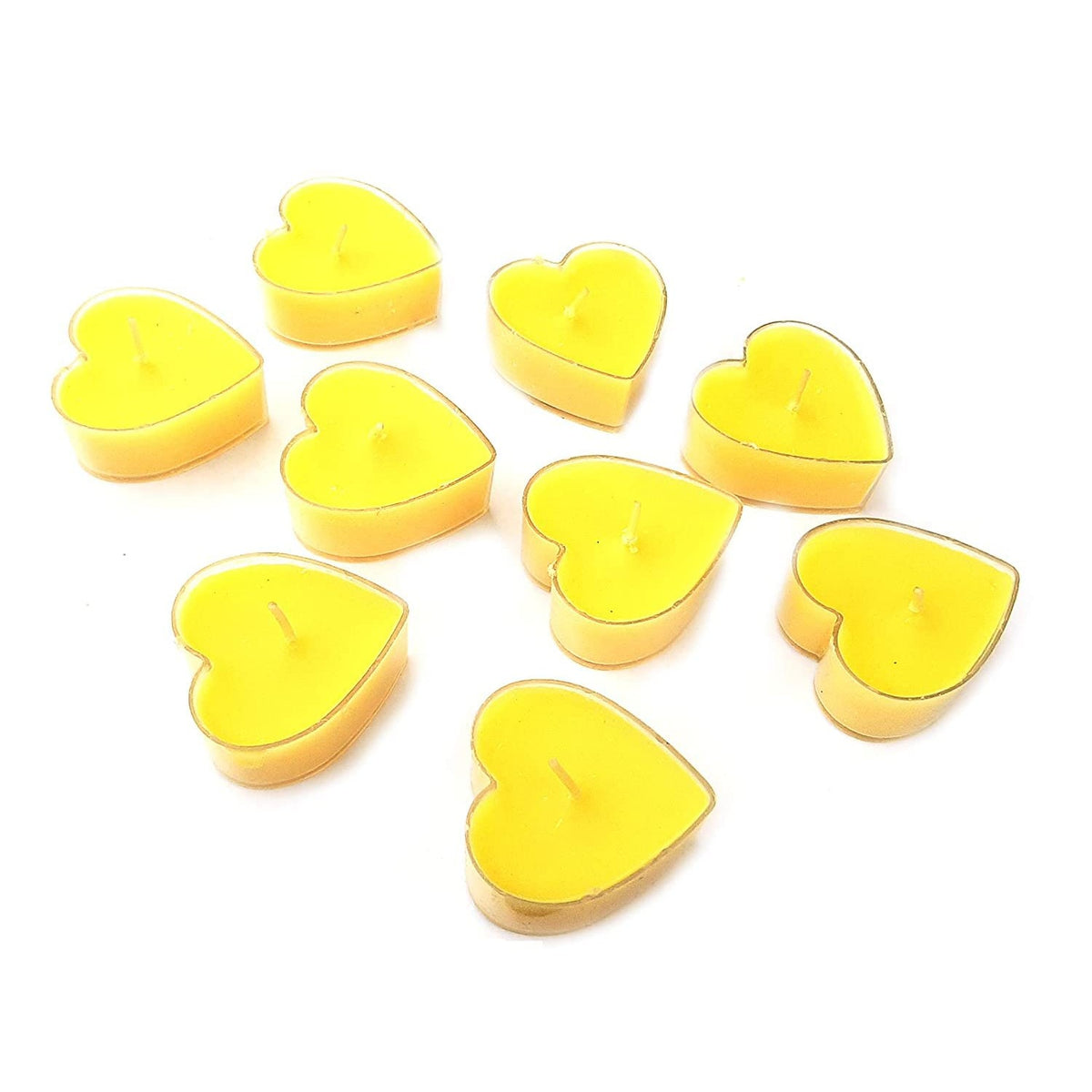 Set 9 Lumanari Parfumate in Forma de Inima, Aroma de Citrice, Ardere 3.5 Ore, Parafina Premium, Galben, 4 x 2 cm