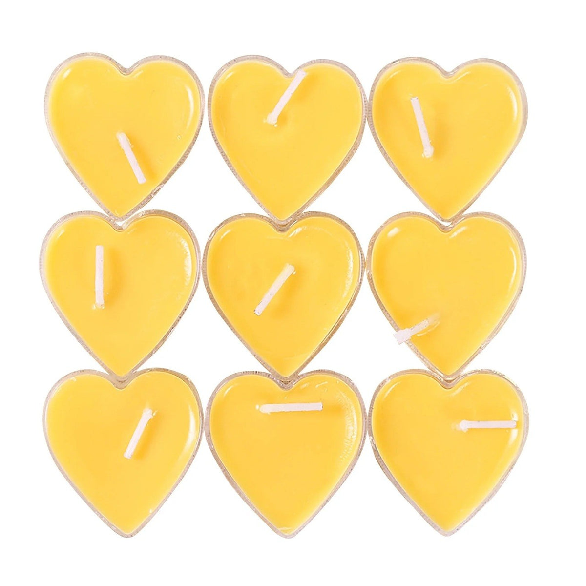 Set 9 Lumanari Parfumate in Forma de Inima, Aroma de Citrice, Ardere 3.5 Ore, Parafina Premium, Galben, 4 x 2 cm
