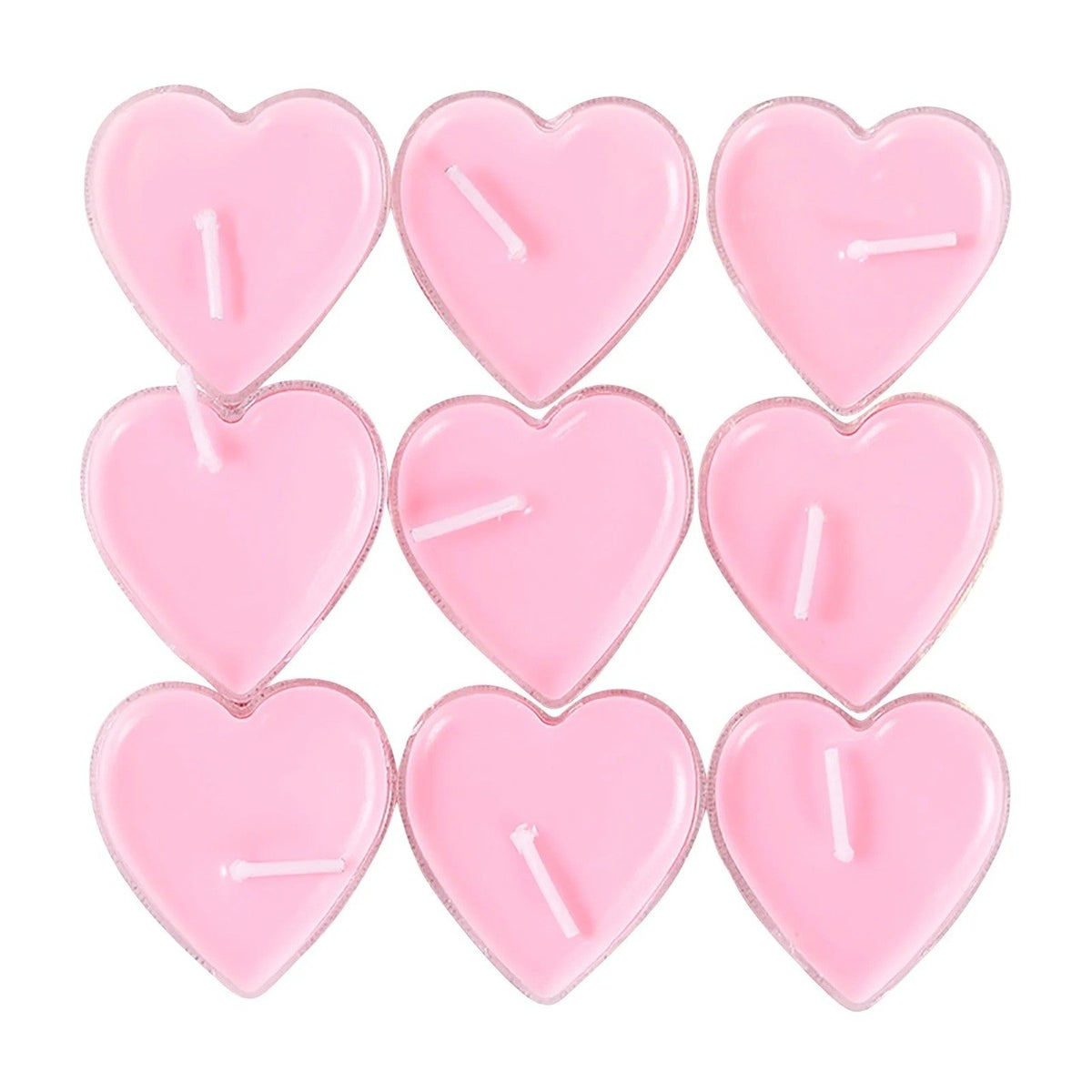 Set 9 Lumanari Parfumate in Forma de Inima, Aroma Trandafiri, Timp de Ardere 4 Ore, Material Parafina, 4 x 2 cm, Roz