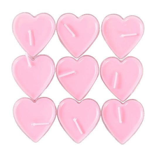Set 9 Lumanari Parfumate in Forma de Inima, Aroma Trandafiri, Timp de Ardere 4 Ore, Material Parafina, 4 x 2 cm, Roz