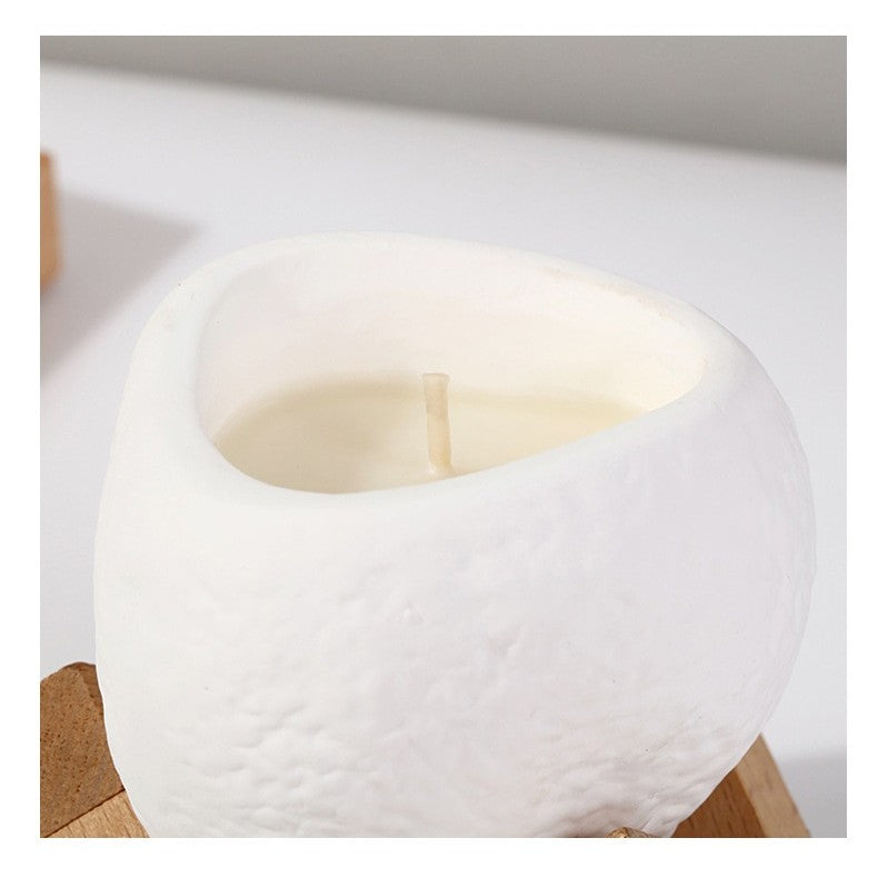 Lumanare Parfumata, Model Abstract Minimalist, Aromaterapie si Relaxare, Ceara de Soia si Ipsos, Roua Padurii, 8 x 5.5 x 6 cm, Alb