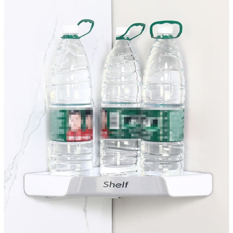 Suport Depozitare Baie si Bucatarie, Raft Organizator Autoadeziv cu Montare Fara Perforare, Plastic Lucios Rezistent, 28 x 39 x 4.5 cm, Gri
