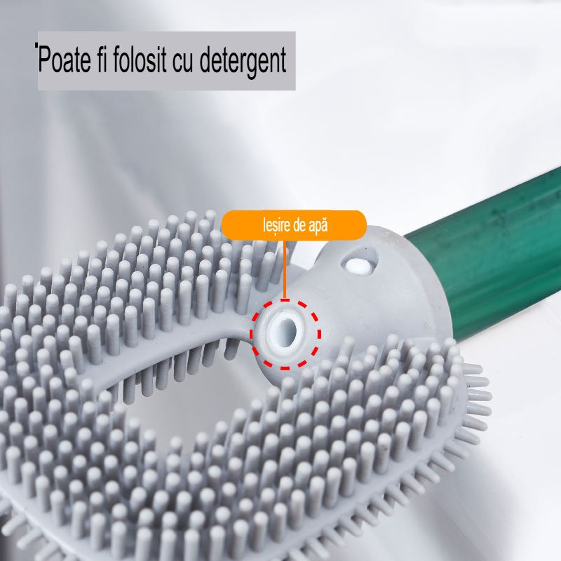 Perie de Toaleta cu Recipient pentru Detergent, Cap Flexibil din Silicon TPR, Montare pe Perete Fara Perforare, Plastic, 40 x 9 cm, Verde