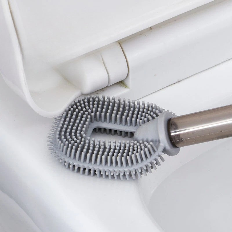 Perie de Toaleta cu Recipient pentru Detergent si Dozator, Cap Flexibil din Silicon TPR, Montare pe Perete fara Gaurire, Plastic, 40 x 9 cm, Alb