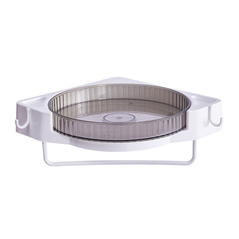 Suport Depozitare Rotativ 360 Grade, Organizator Baie si Bucatarie cu Agatatori si Suport Prosop, Montare Fara Gaurire Autoadeziv, Plastic, 29 x 29 x 6 cm, Gri