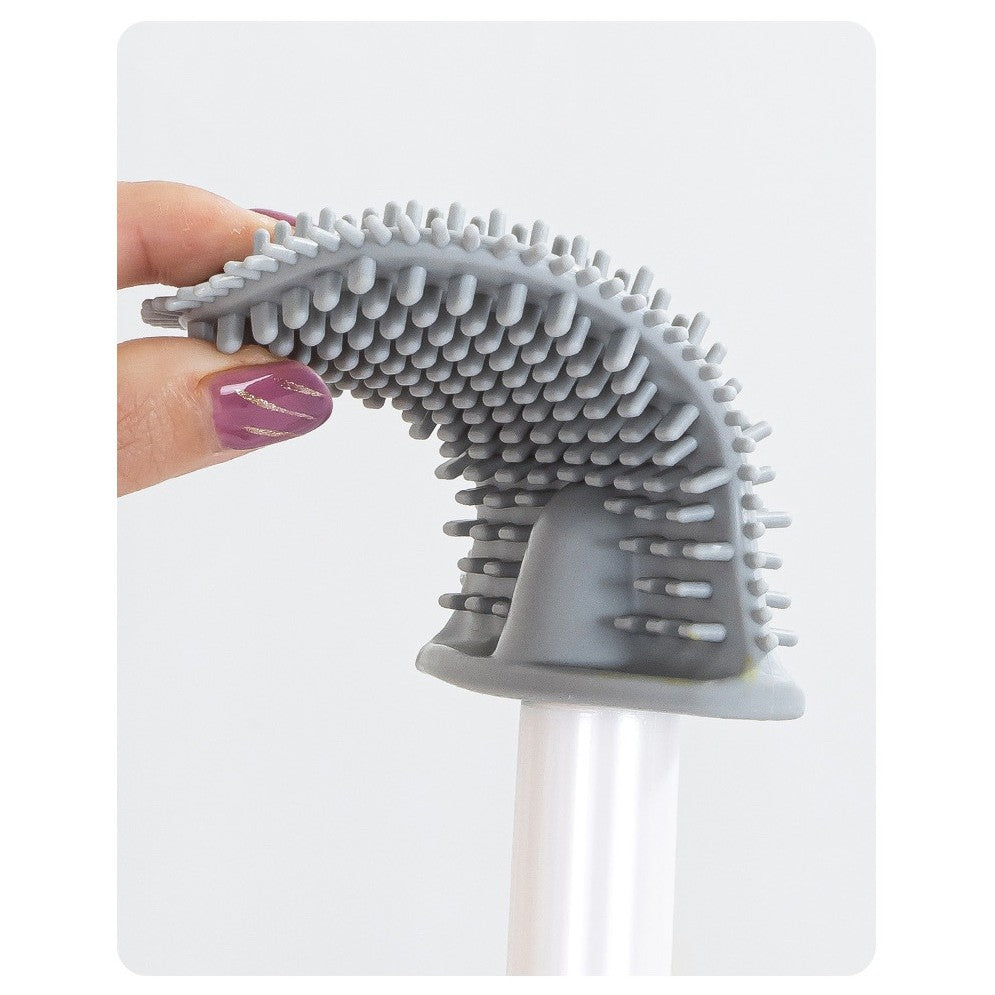 Perie de Toaleta cu Dozator de Lichid, Cap Flexibil din Silicon TPR, Montare pe Perete Fara Gaurire, Maner Lung, Plastic, 12 x 6.5 x 40 cm, Gri