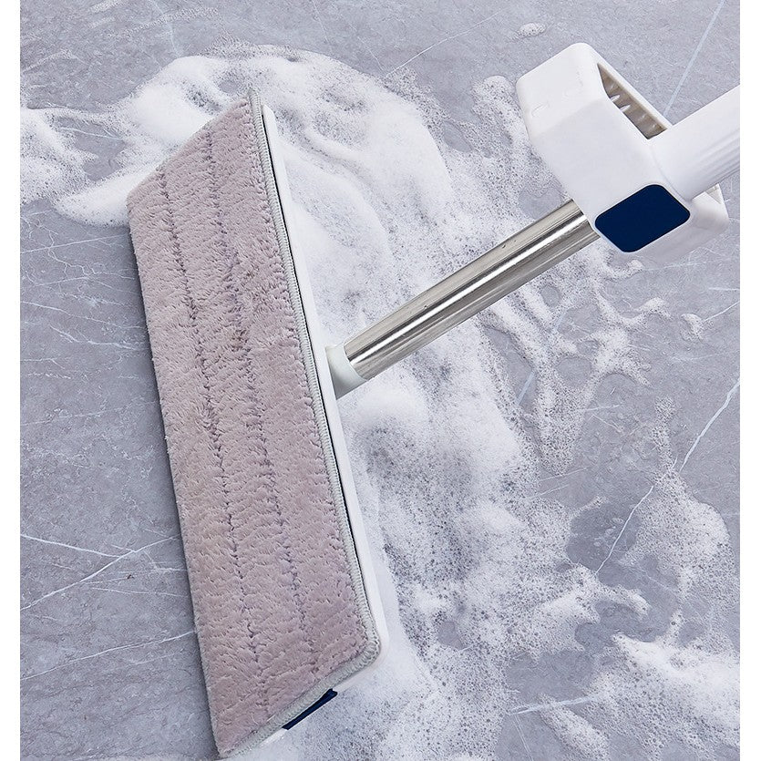 Mop Plat cu Găleată Pliabilă, Sistem de Stoarcere Integrat și Recipient Lichid, Tijă Telescopică 127 cm din Oțel Inoxidabil, 2 Rezerve Microfibră, Gri