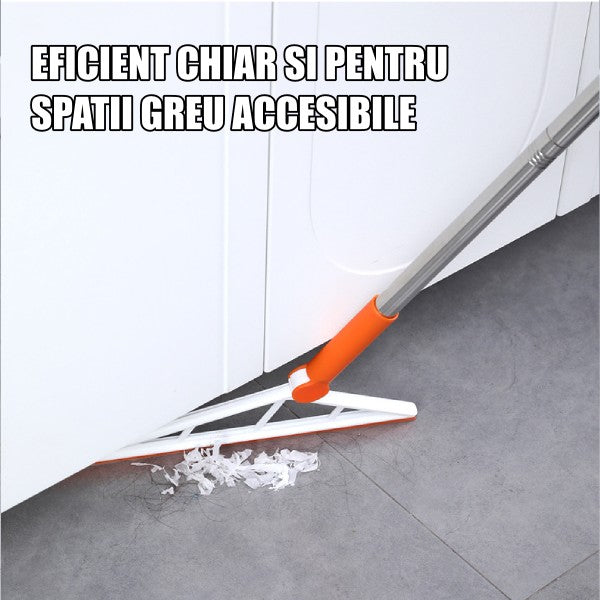 Mop Multifunctional Triunghiular cu Racleta Silicon, Perie Retractabila si Maner Telescopic, Otel Inoxidabil si Silicon, Portocaliu
