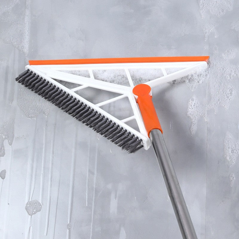 Mop Multifunctional Triunghiular cu Racleta Silicon, Perie Retractabila si Maner Telescopic, Otel Inoxidabil si Silicon, Portocaliu