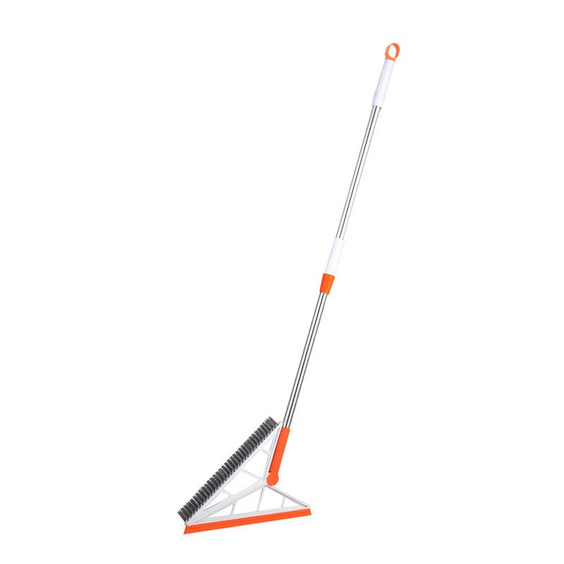 Mop Multifunctional Triunghiular cu Racleta Silicon, Perie Retractabila si Maner Telescopic, Otel Inoxidabil si Silicon, Portocaliu