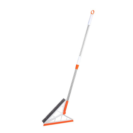 Mop Multifunctional Triunghiular cu Racleta Silicon, Perie Retractabila si Maner Telescopic, Otel Inoxidabil si Silicon, Portocaliu
