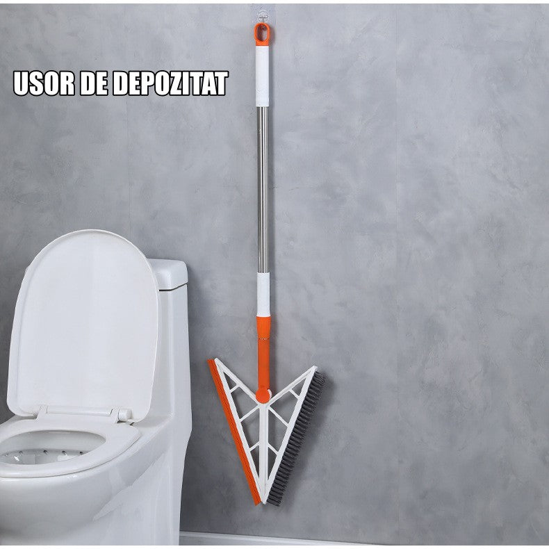 Mop Multifunctional Triunghiular cu Racleta Silicon, Perie Retractabila si Maner Telescopic, Otel Inoxidabil si Silicon, Portocaliu