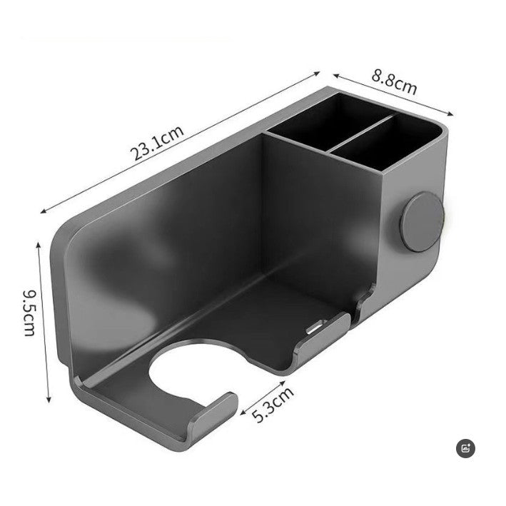 Suport Uscator de Par, Organizator de Baie Dublu cu Suport Cablu, Montaj Autoadeziv Fara Gaurire, Plastic Durabil, 23 x 8.8 x 9.5 cm, Gri