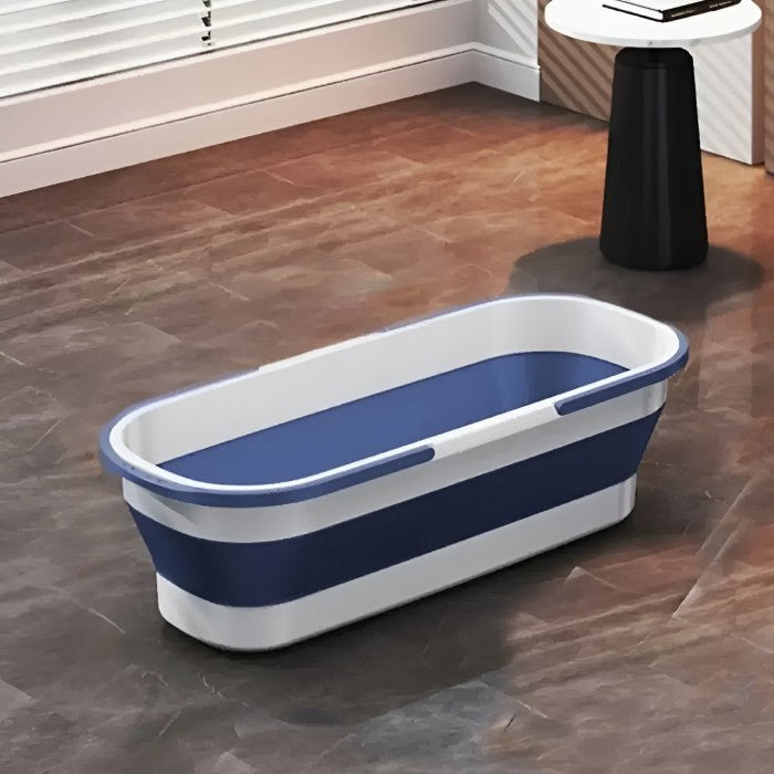 Set Mop Telescopic cu Galeata Pliabila si Roti, Sistem Dublu de Stoarcere, Tija Inoxidabila 140 cm, Cap Bumbac Absorbant 32 cm, Albastru/Alb