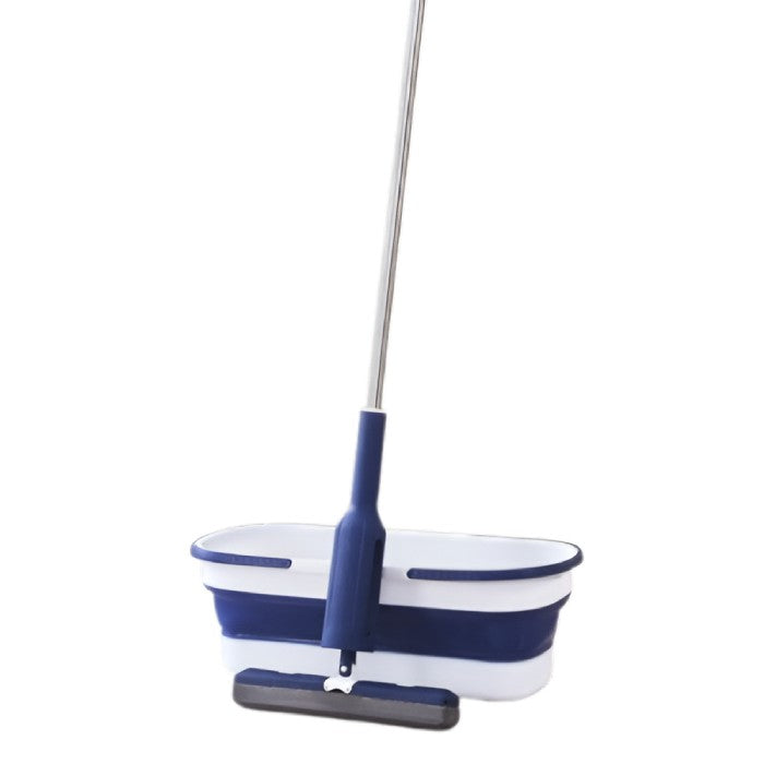 Set Mop Telescopic cu Galeata Pliabila si Roti, Sistem Dublu de Stoarcere, Tija Inoxidabila 140 cm, Cap Bumbac Absorbant 32 cm, Albastru/Alb
