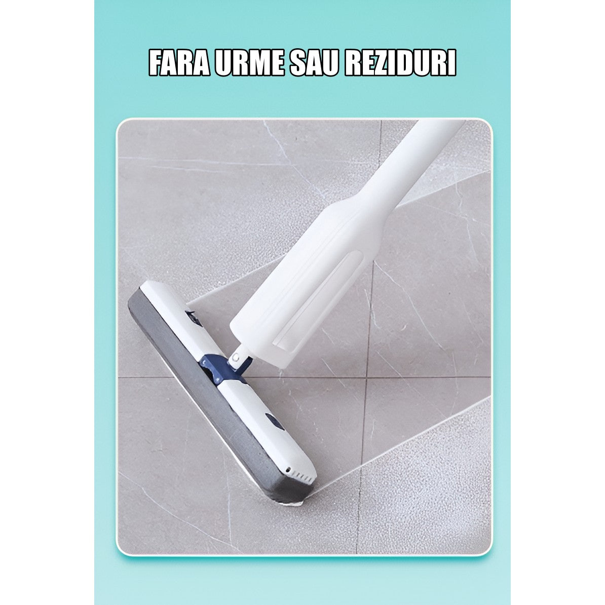 Set Mop Telescopic cu Galeata Pliabila si Roti, Sistem de Stoarcere prin Presare, Cap Bumbac Absorbant 32 cm, Maner Otel Inoxidabil 140 cm, Gri/Alb