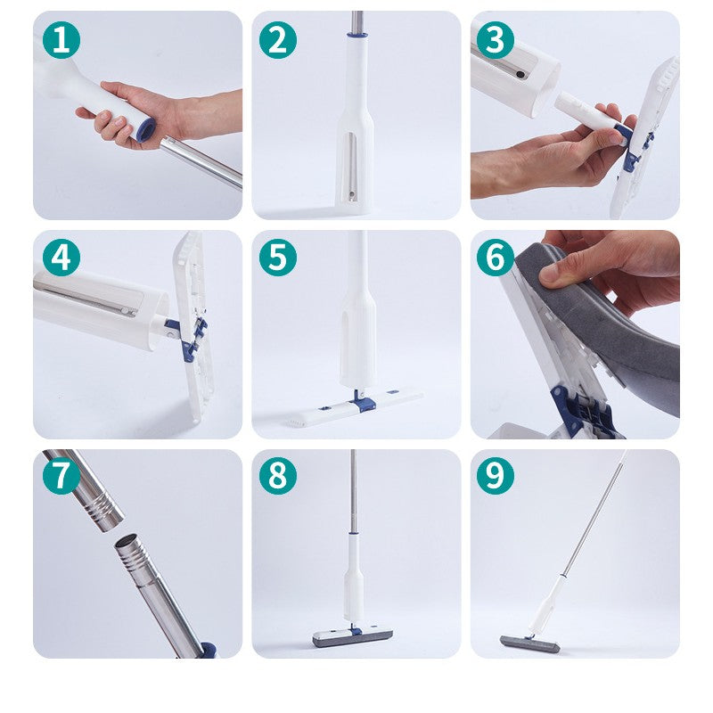 Set Mop Telescopic cu Galeata Pliabila si Roti, Sistem de Stoarcere prin Presare, Cap Bumbac Absorbant 32 cm, Maner Otel Inoxidabil 140 cm, Gri/Alb