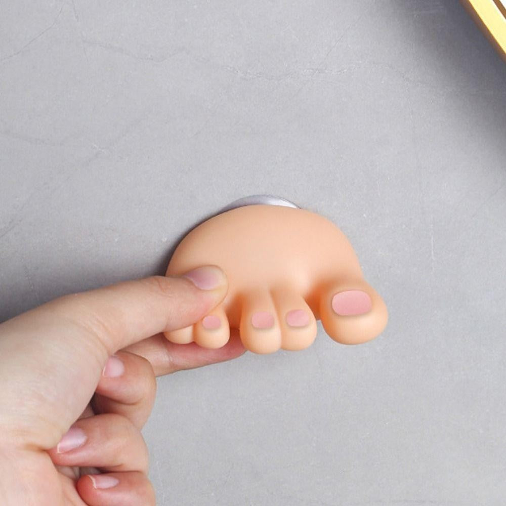 Suport de Baie Multifunctional pentru Periute de Dinti si Cabluri, Montare cu Ventuza fara Gaurire, Design Forma de Picior, Material PVC, 4 x 6.5 cm, Crem