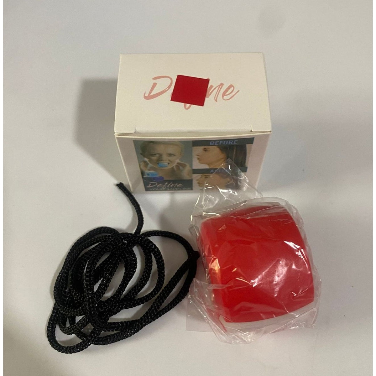 Dispozitiv Tonifiere Faciala, Antrenament Mandibula si Definire Maxilar, Silicon Medical, 40 g, Include Cutie si Snur, Rosu