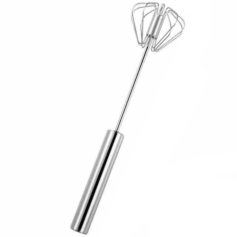 Mixer Manual pentru Oua si Frisca, Tel Rotativ cu Mecanism de Impingere, Otel Inoxidabil, 27 x 7 cm, Argintiu