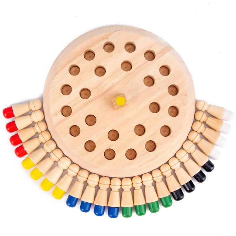 Joc de Memorie Memory Chess, Educativ si Interactiv pentru Copii si Familie, Lemn Ecologic, +4 Ani, 6 Culori, 17 cm